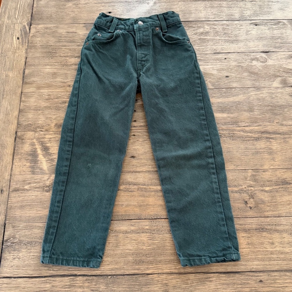 Vintage Little Levi's 550 Orange Tab Kids Jeans Forest Green Relaxed Fit 7 Slim
